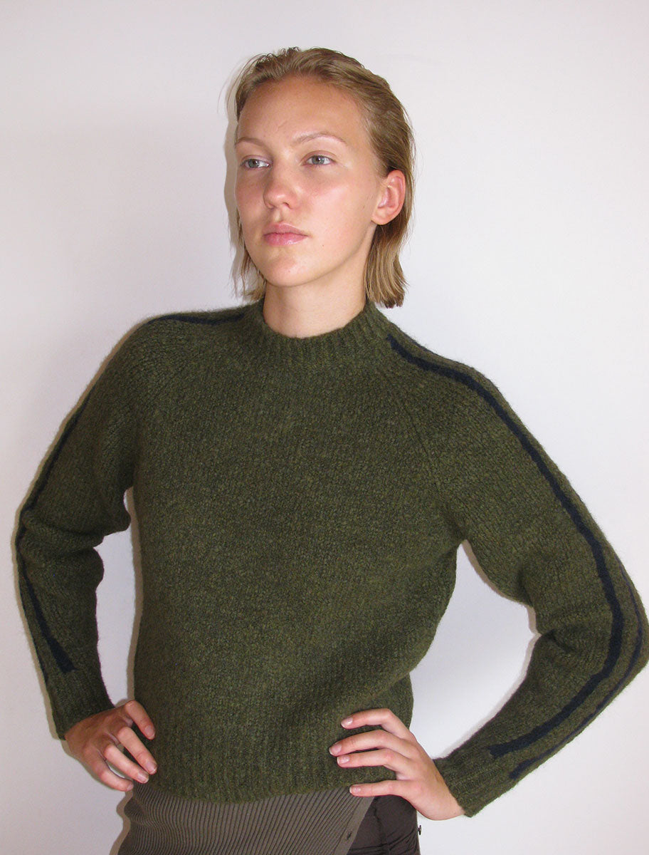 GRAND SLAM-Green soft knitted sweater with sport runner seams on