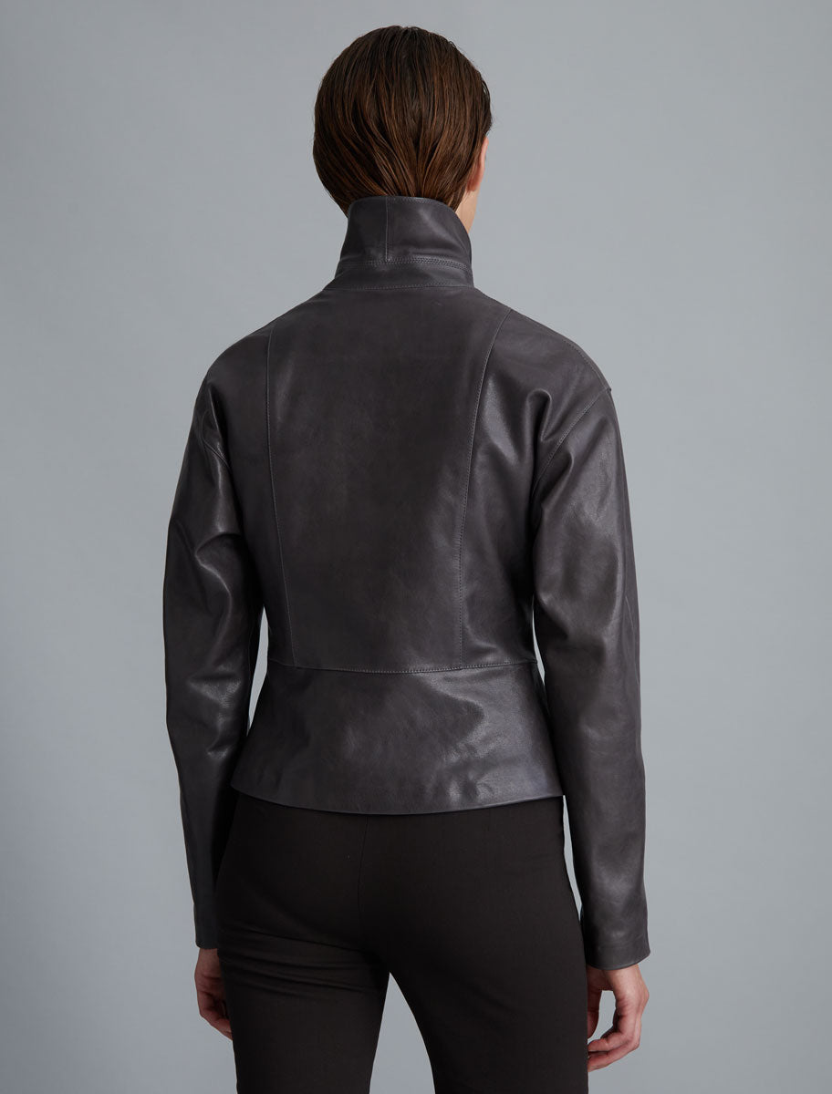 Fabia fitted waist leather jacket grey