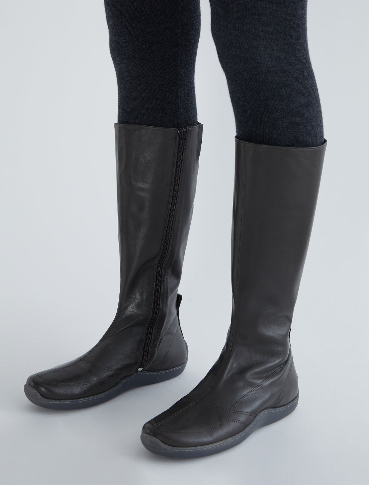 003km rubber sole high leg leather boots darkbrown