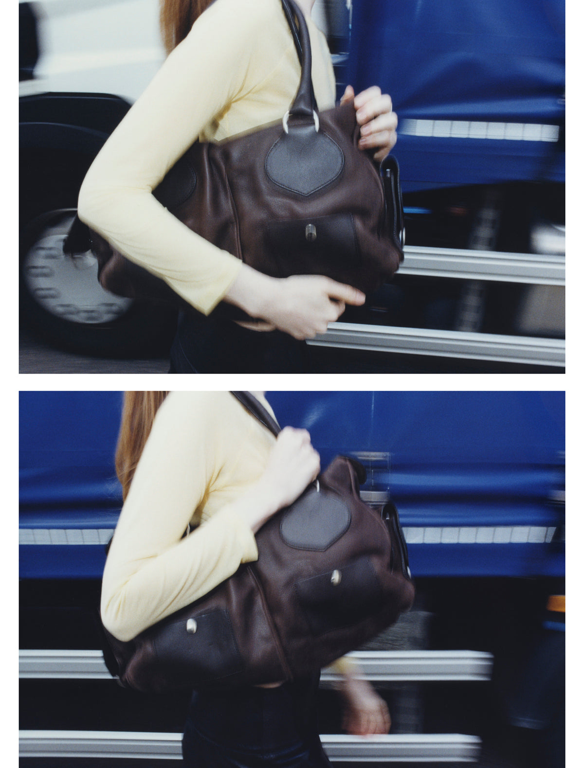 Big tilda large bowling style leather bag double handles brown