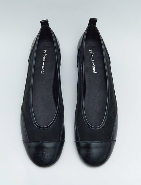★Paloma Wool★ Palomaul Women's Velcro Ballerina Shoes Blac PILI MESH-Black mesh ballet flats with leather trim – Paloma