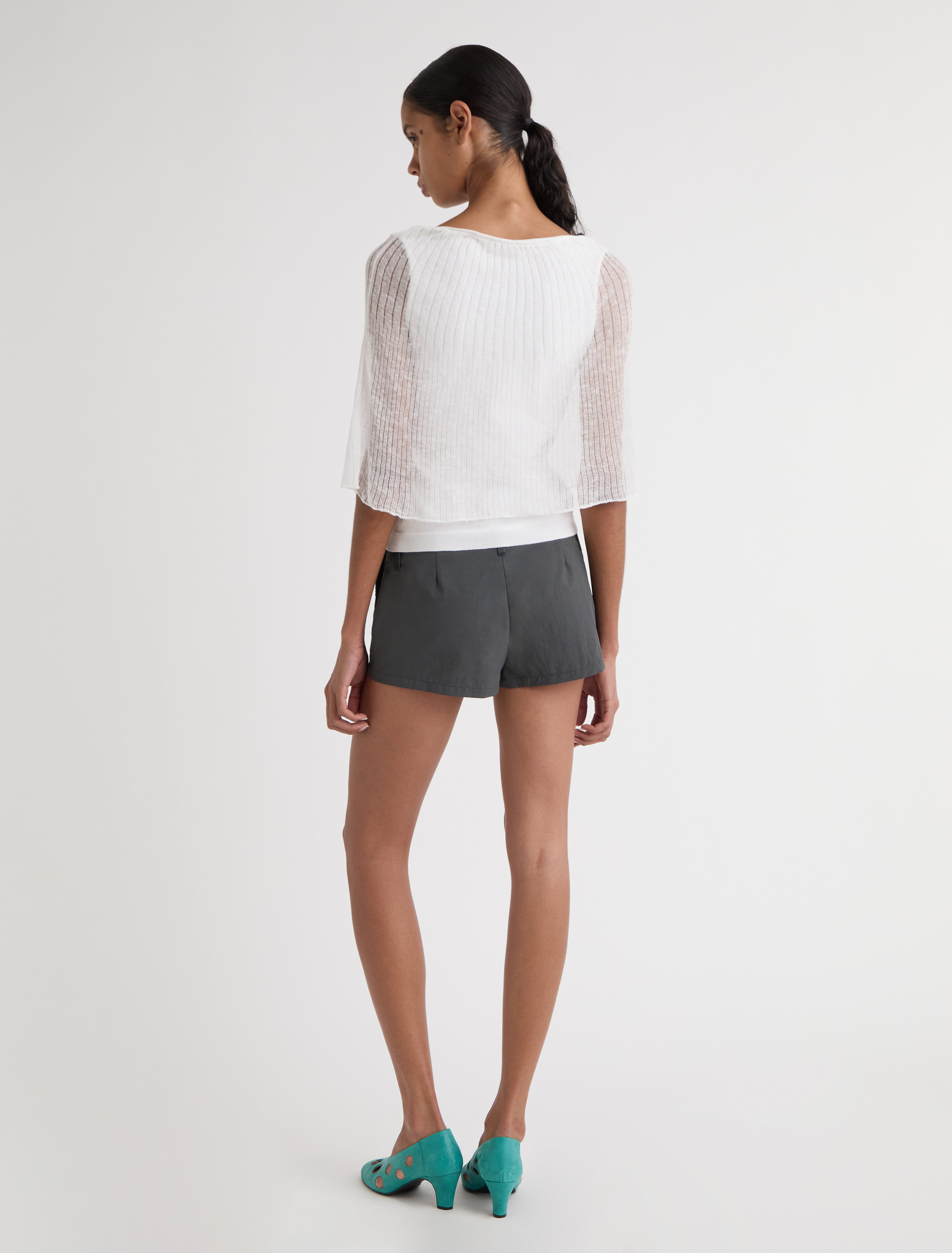 MASIP-Low-rise nylon shorts with side pockets and denim details