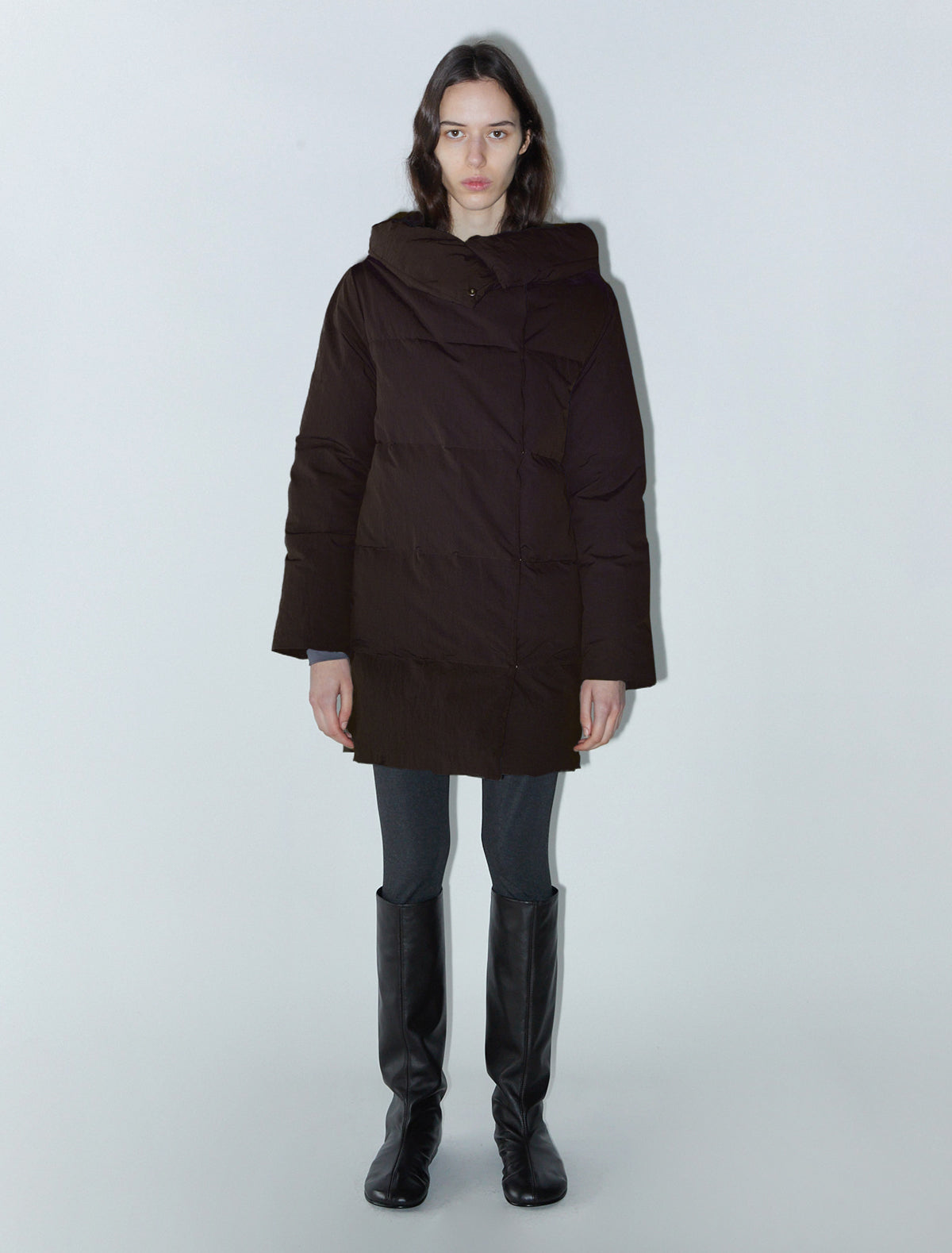 Pruit puffer nylon jacket oversized collar brown