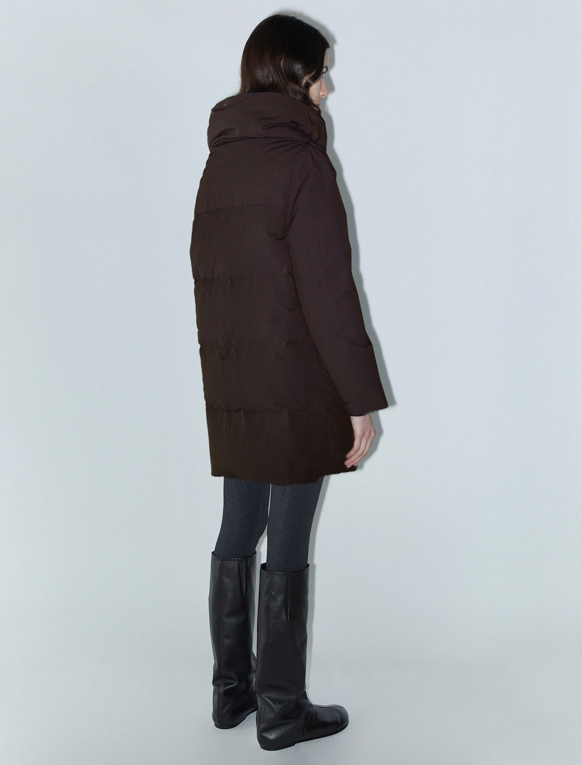 Pruit puffer nylon jacket oversized collar brown