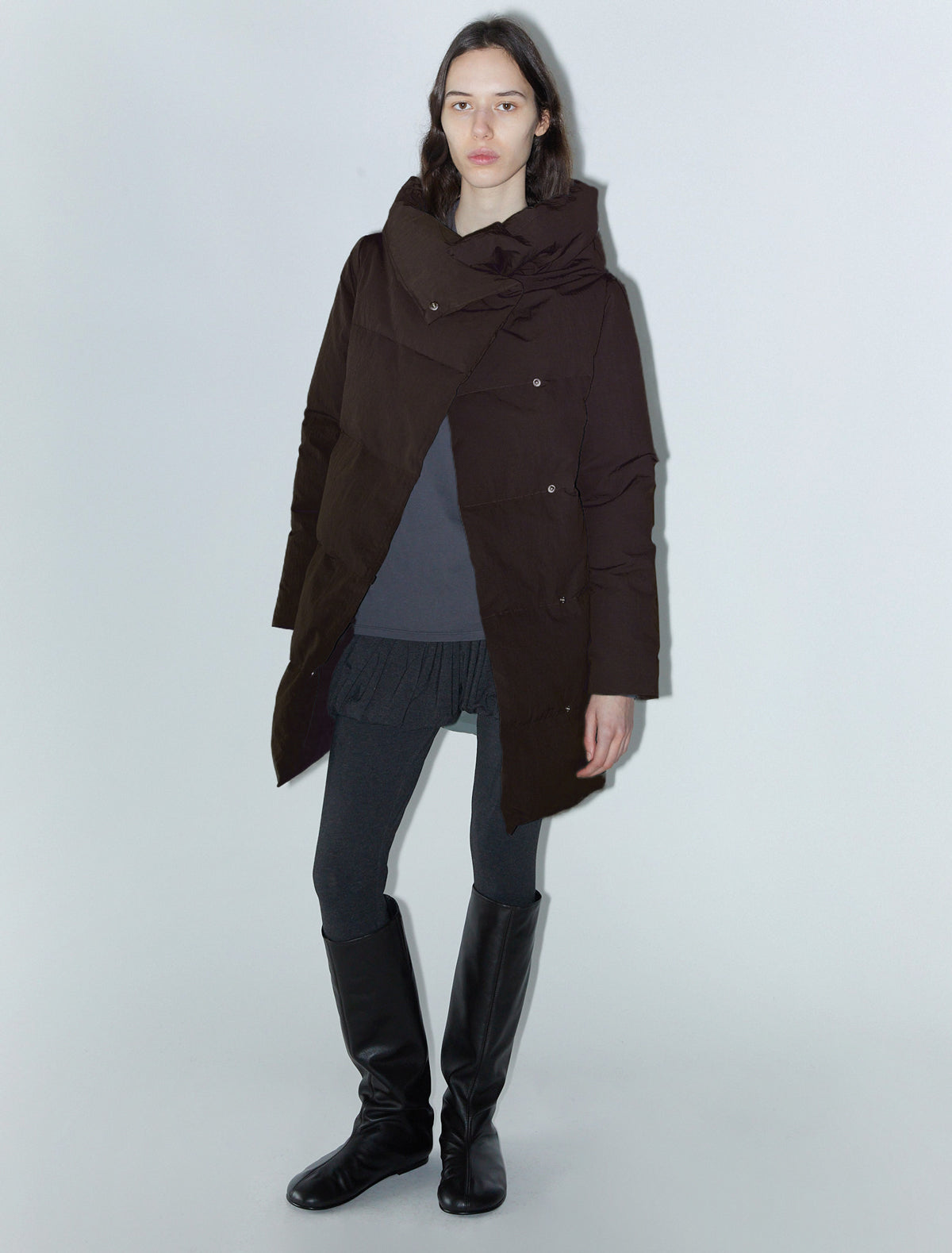 Pruit puffer nylon jacket oversized collar brown