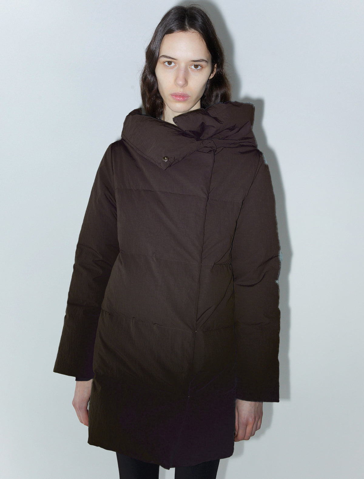 Pruit puffer nylon jacket oversized collar brown