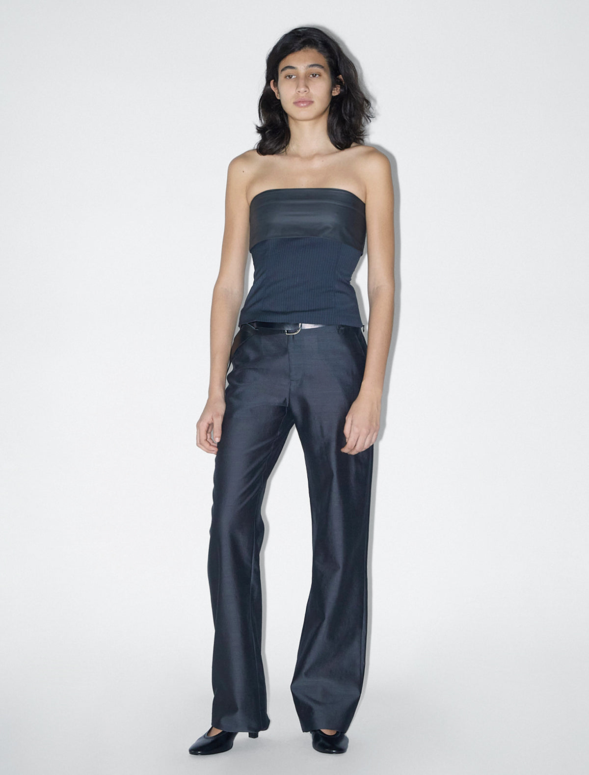 Ravi woll silk straight pants black