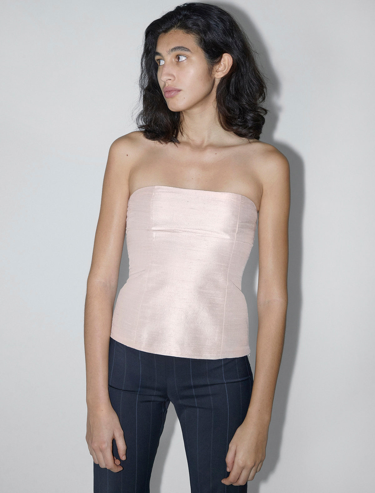 Agnes silk bandeau top adjustable ribbon softpink