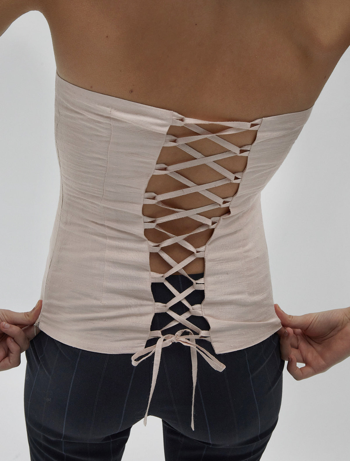 Agnes silk bandeau top adjustable ribbon softpink