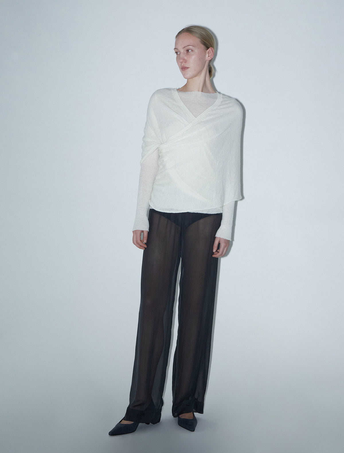 Elio ribbed sweater crossover piece white