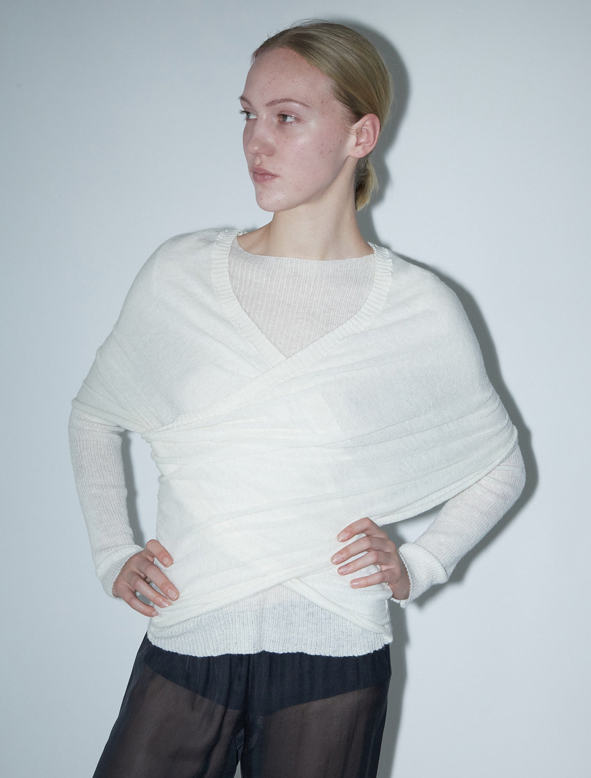 Elio ribbed sweater crossover piece white