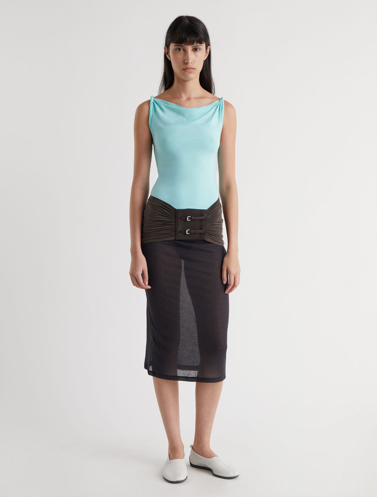 Adriana ii sash style belt gathered fabric panel leather part brown