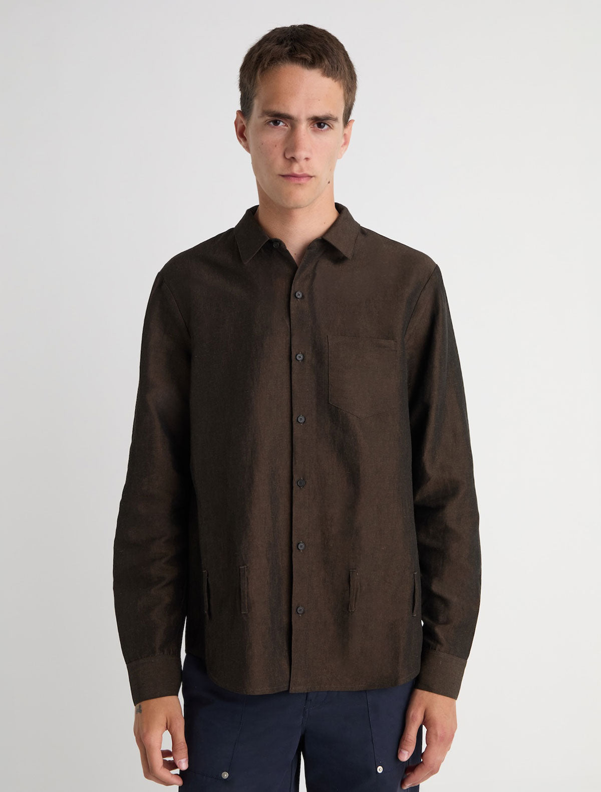 Alberto linen shirt belt loops brown