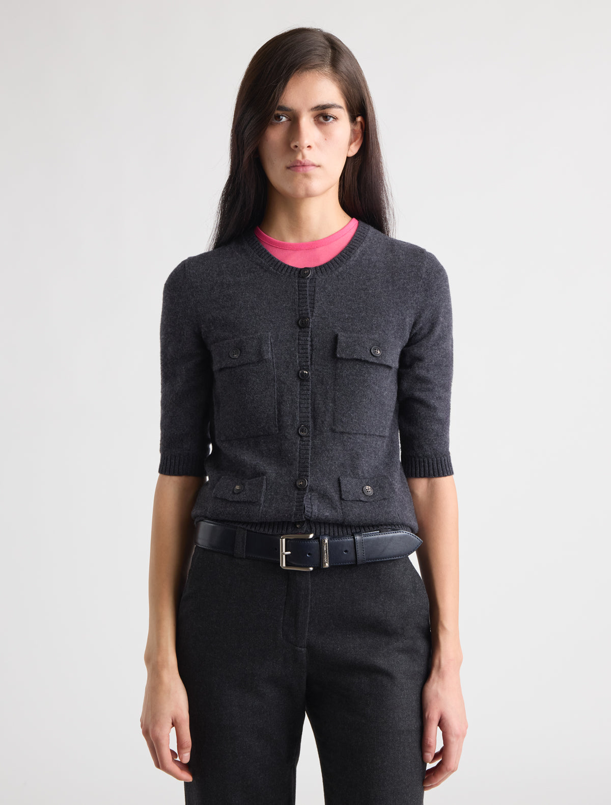 Aldana elbow length sleeve knitted cardigan v neck grey