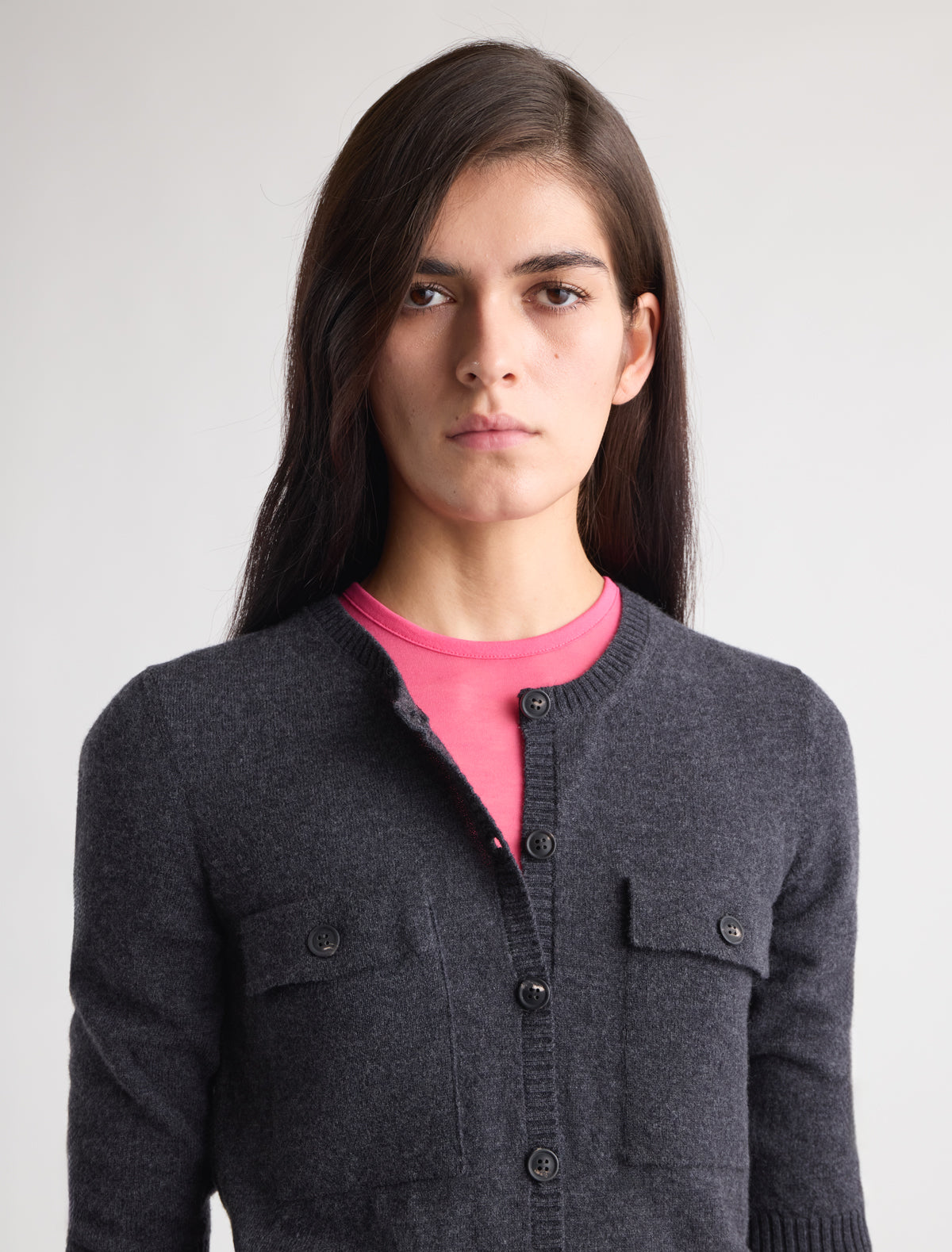 Aldana elbow length sleeve knitted cardigan v neck grey