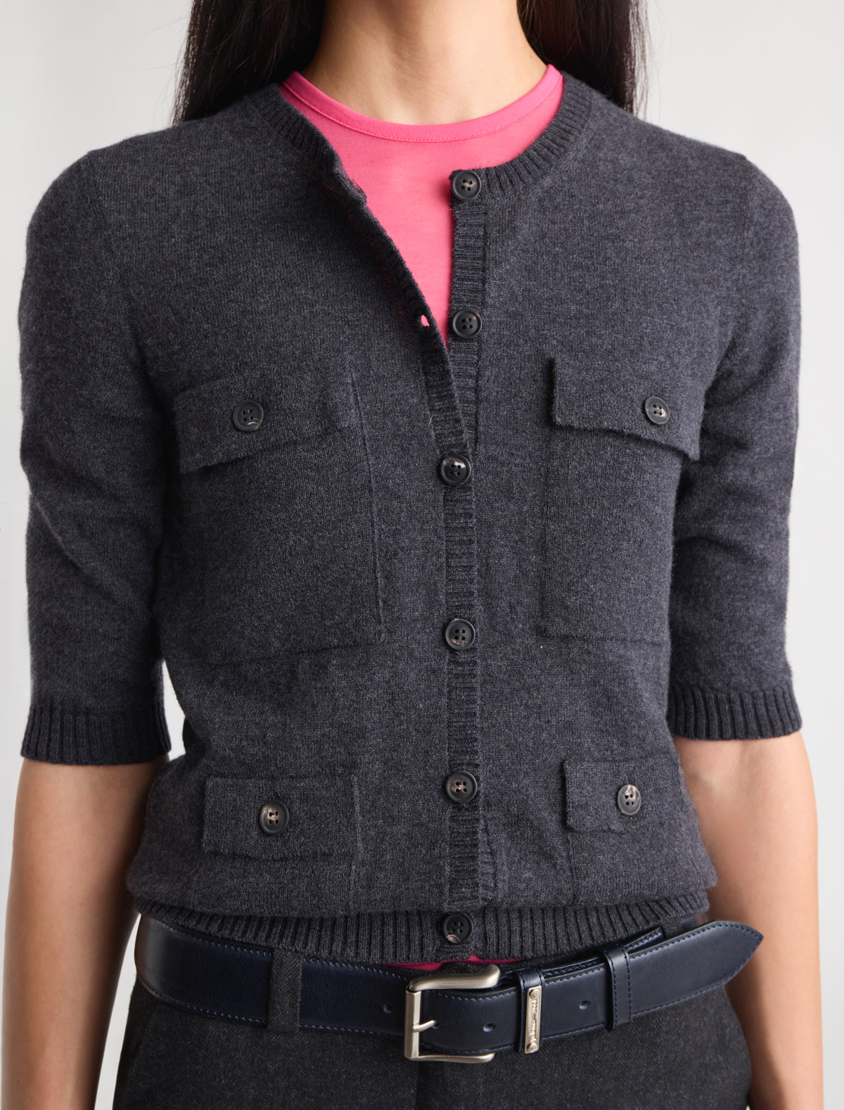 Aldana elbow length sleeve knitted cardigan v neck grey