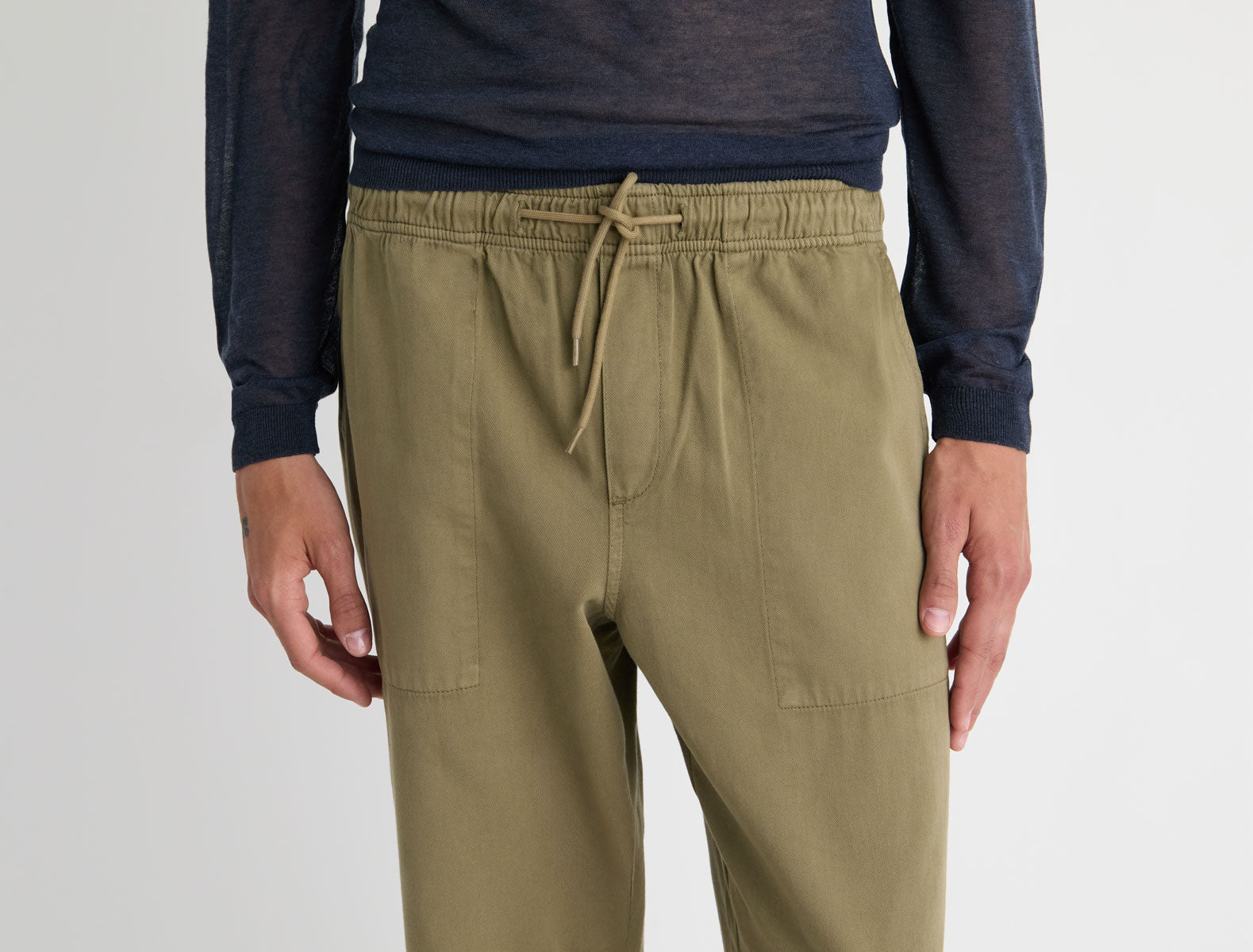 Amigo pants elasticated waistband adjustable drawstring khaki
