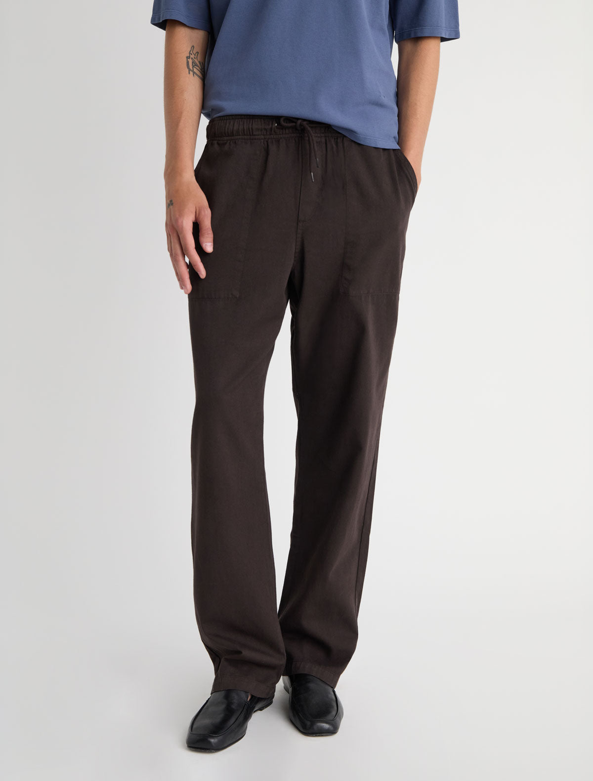 Amigo pants elasticated waistband adjustable drawstring brown
