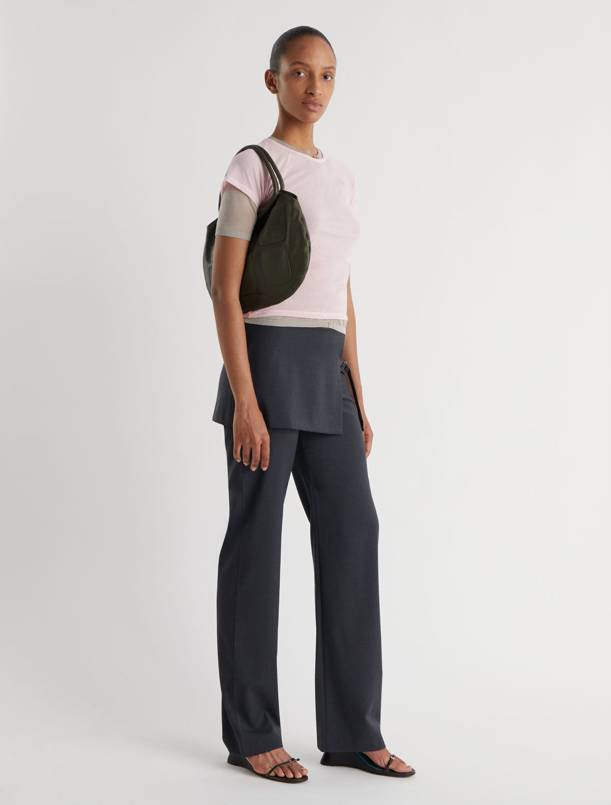 ARCHIVE-Grey straight-leg, mid-rise pants with an overlapping