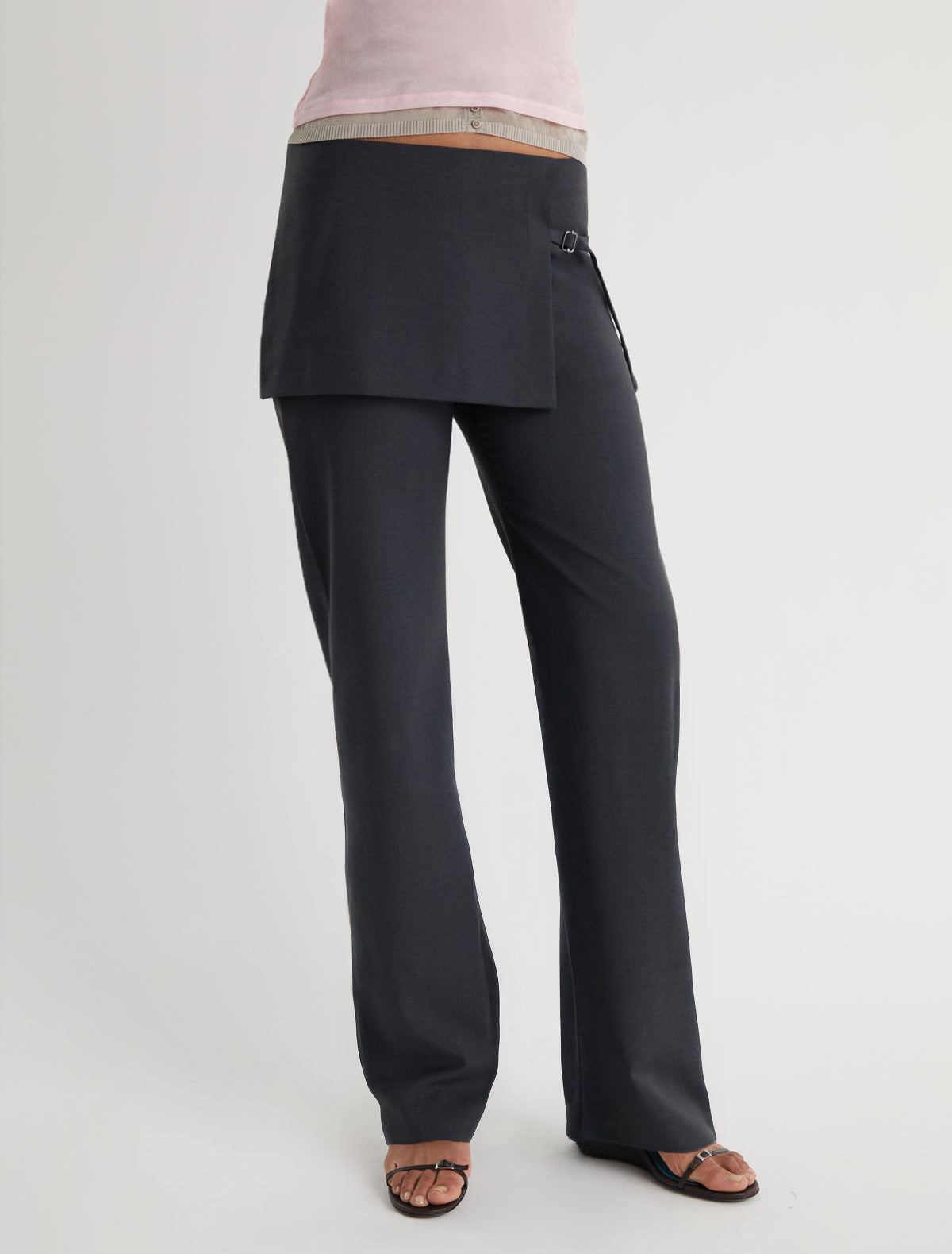 Archive straight leg overlapping mini skirt pants grey