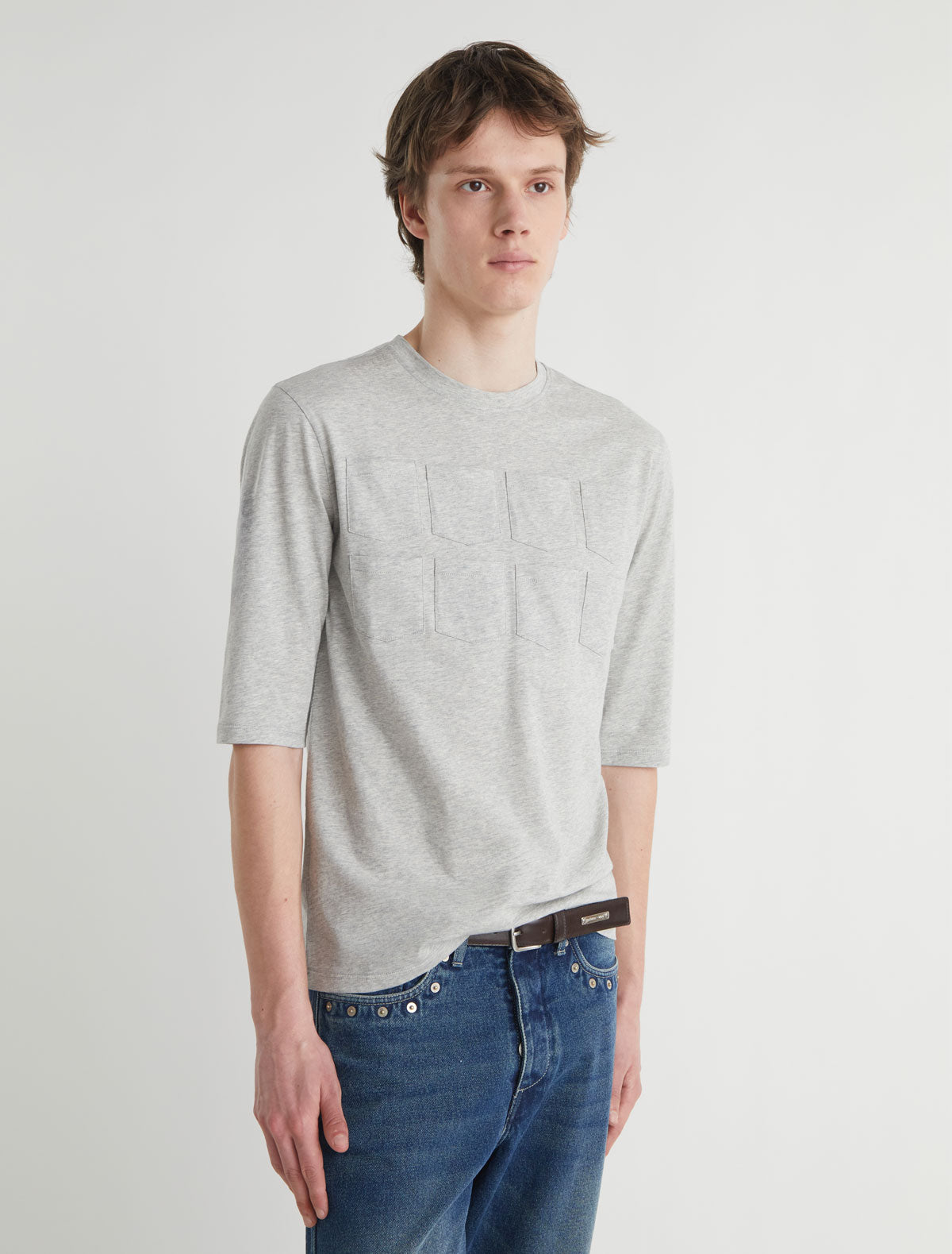 Arisa verde elbow length sleeve organic cotton tshirt patch pockets grey