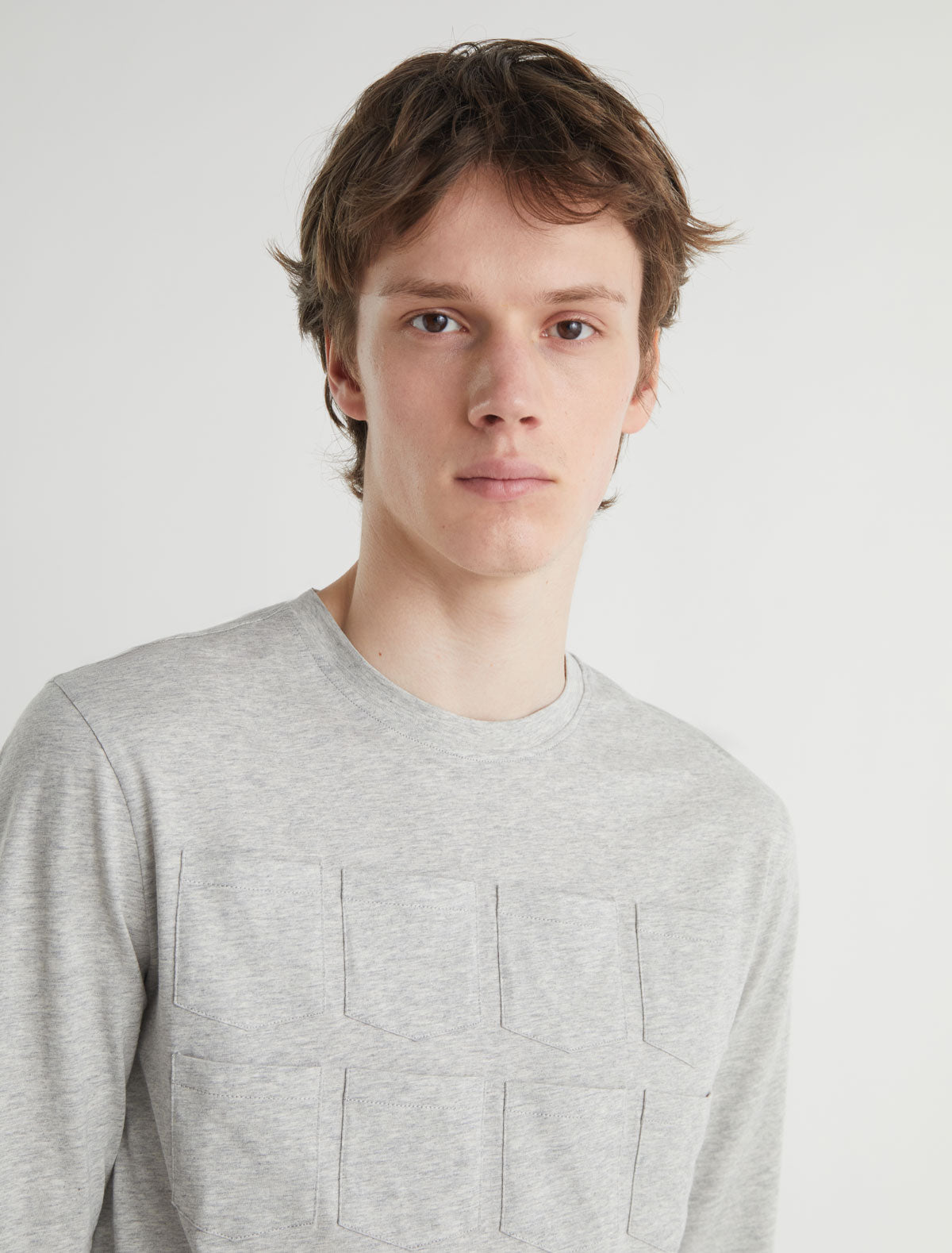 ARISA-Grey elbow-length sleeve, organic cotton t-shirt with front