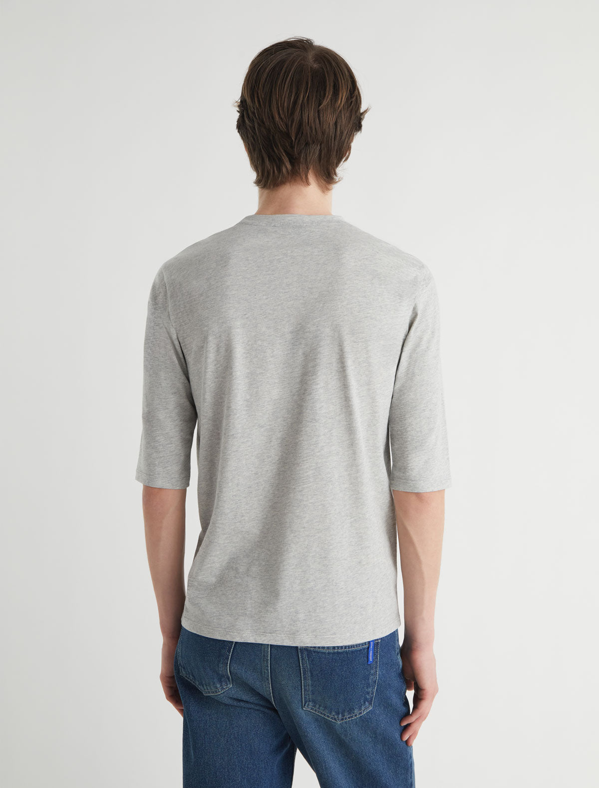 ARISA-Grey elbow-length sleeve, organic cotton t-shirt with front
