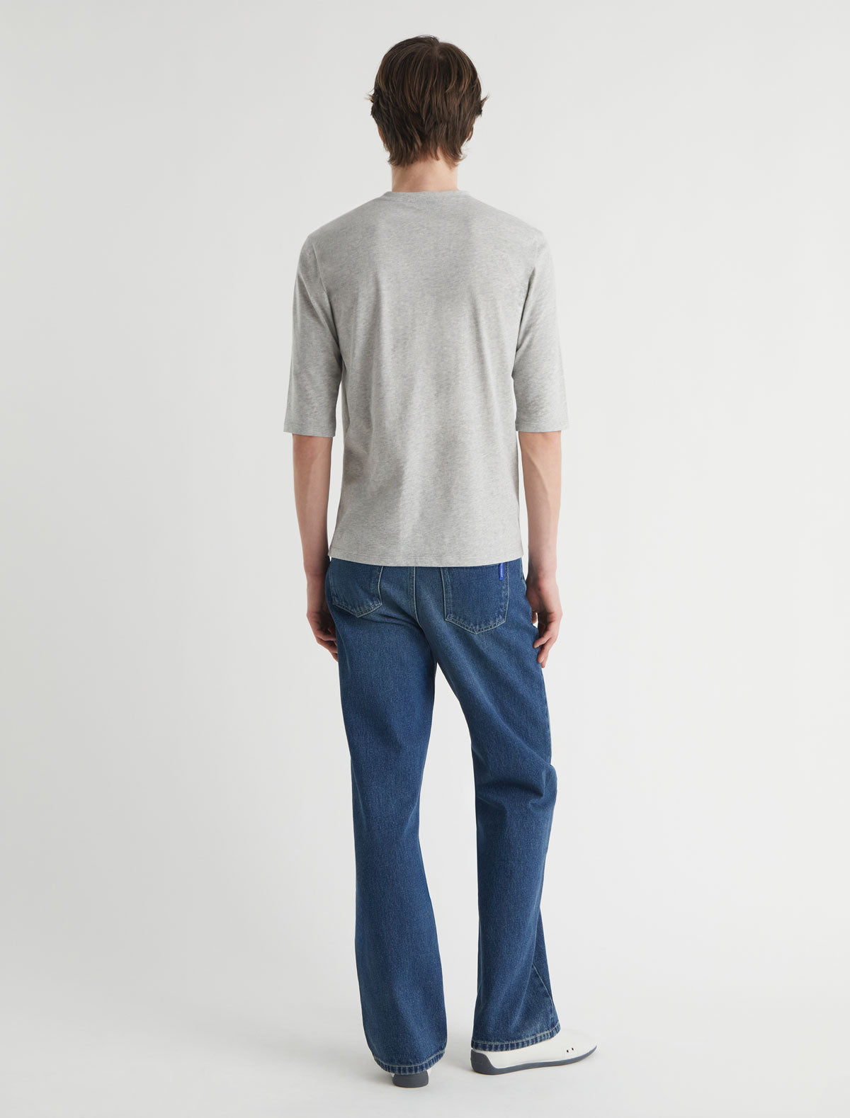 ARISA-Grey elbow-length sleeve, organic cotton t-shirt with front