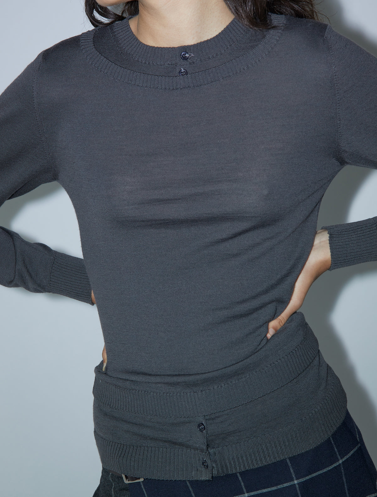 Giacos jumper double layered neckline hem sleeves