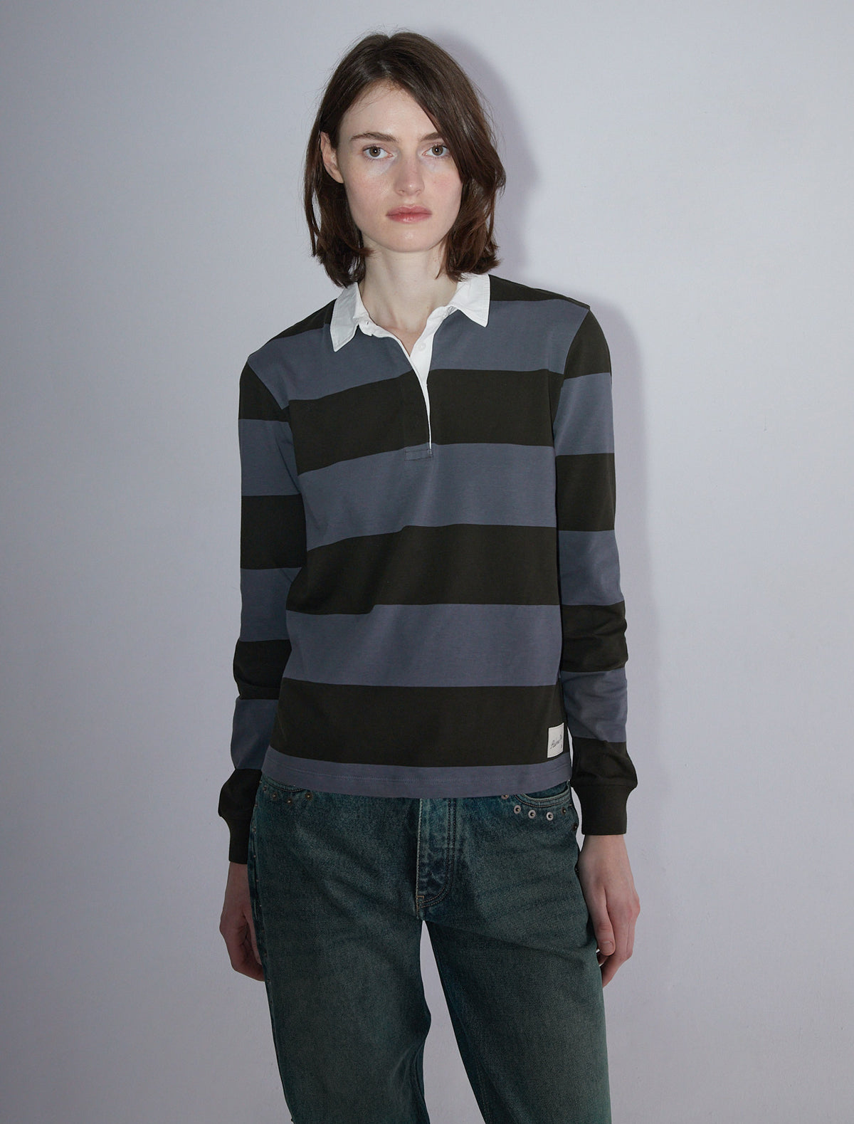 SUSU-Khaki striped rugby polo-style shirt