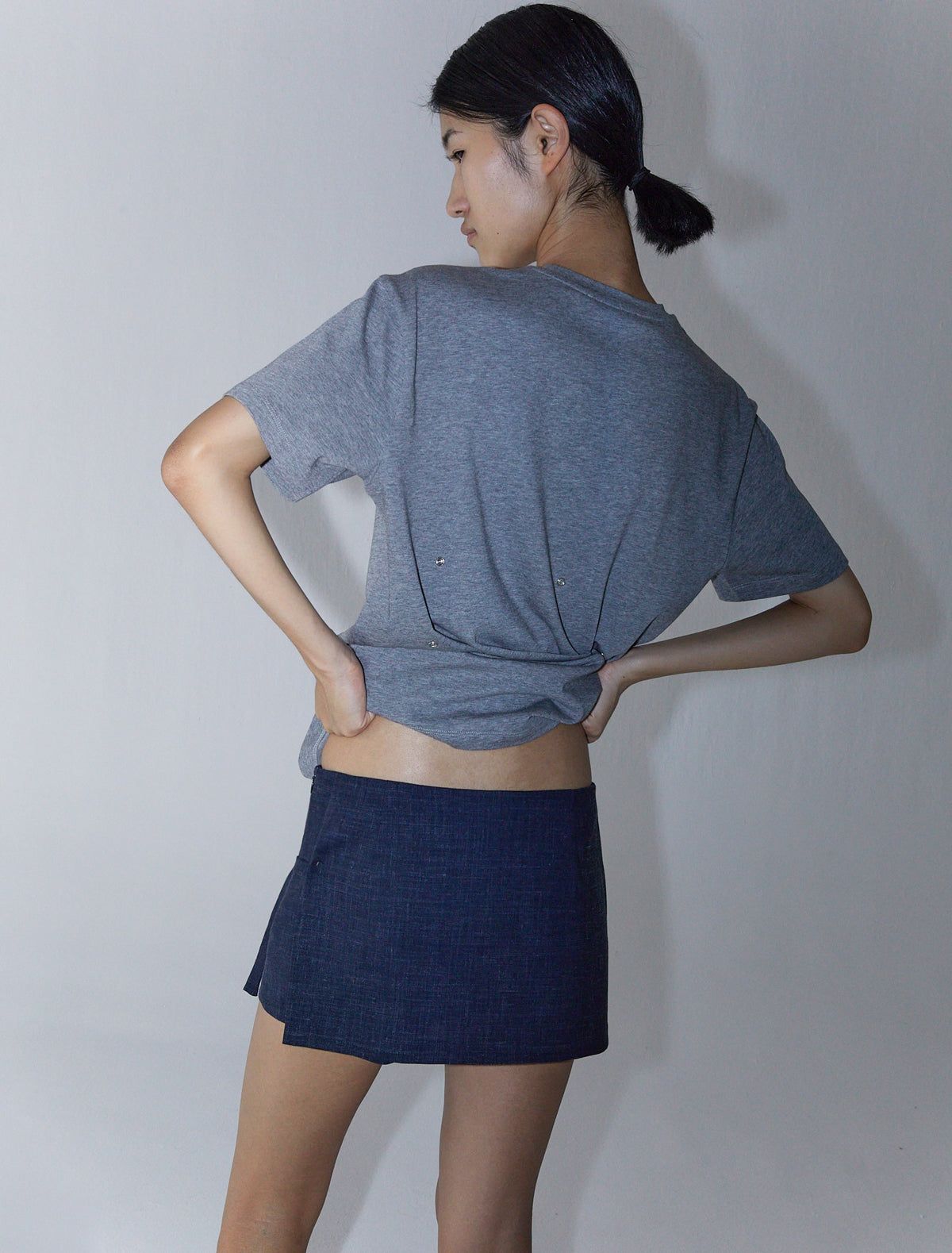 MINI ARCHIVE-Navy mid-rise shorts with overlapping fixed mini skirt ...