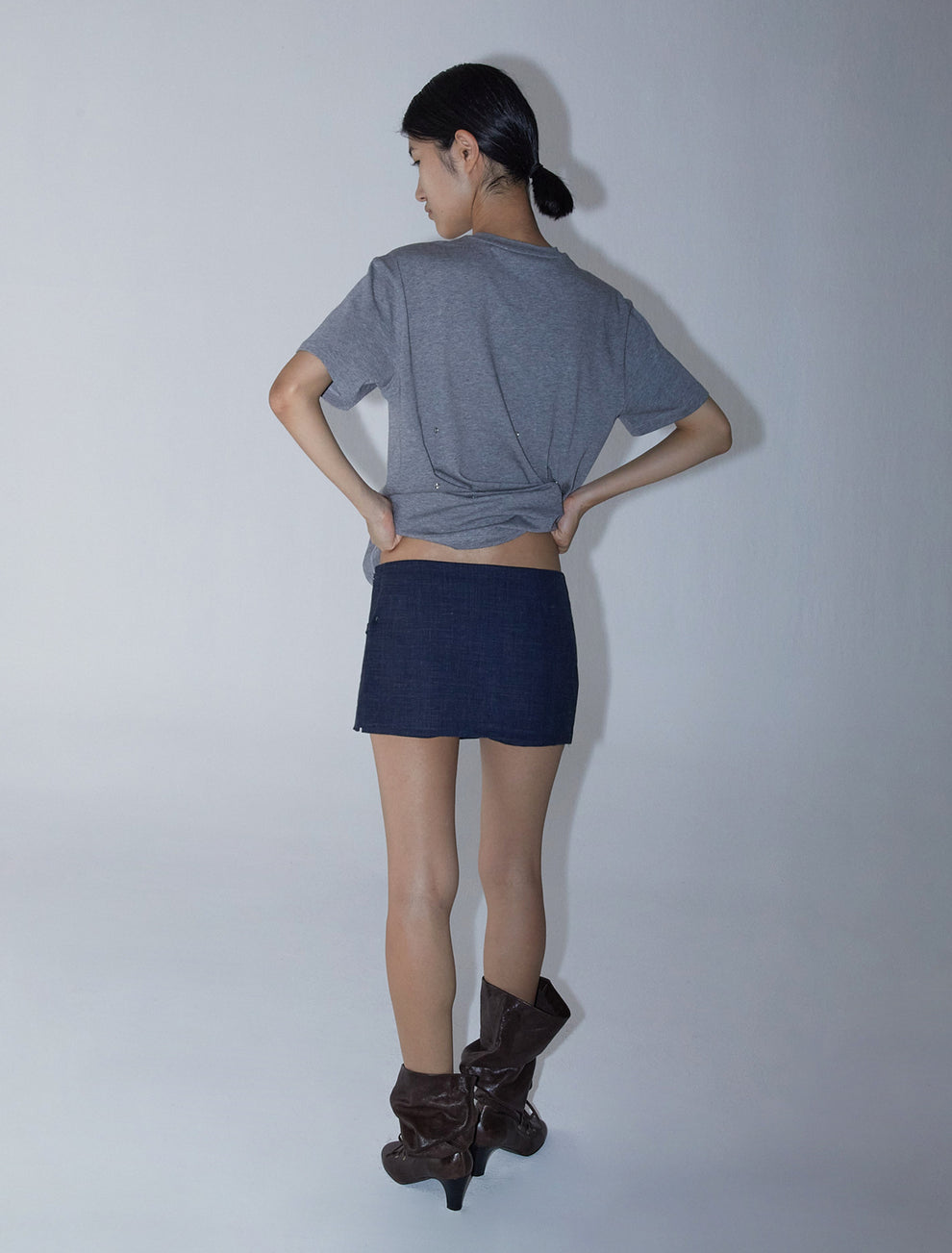 MINI ARCHIVE-Navy mid-rise shorts with overlapping fixed mini skirt ...