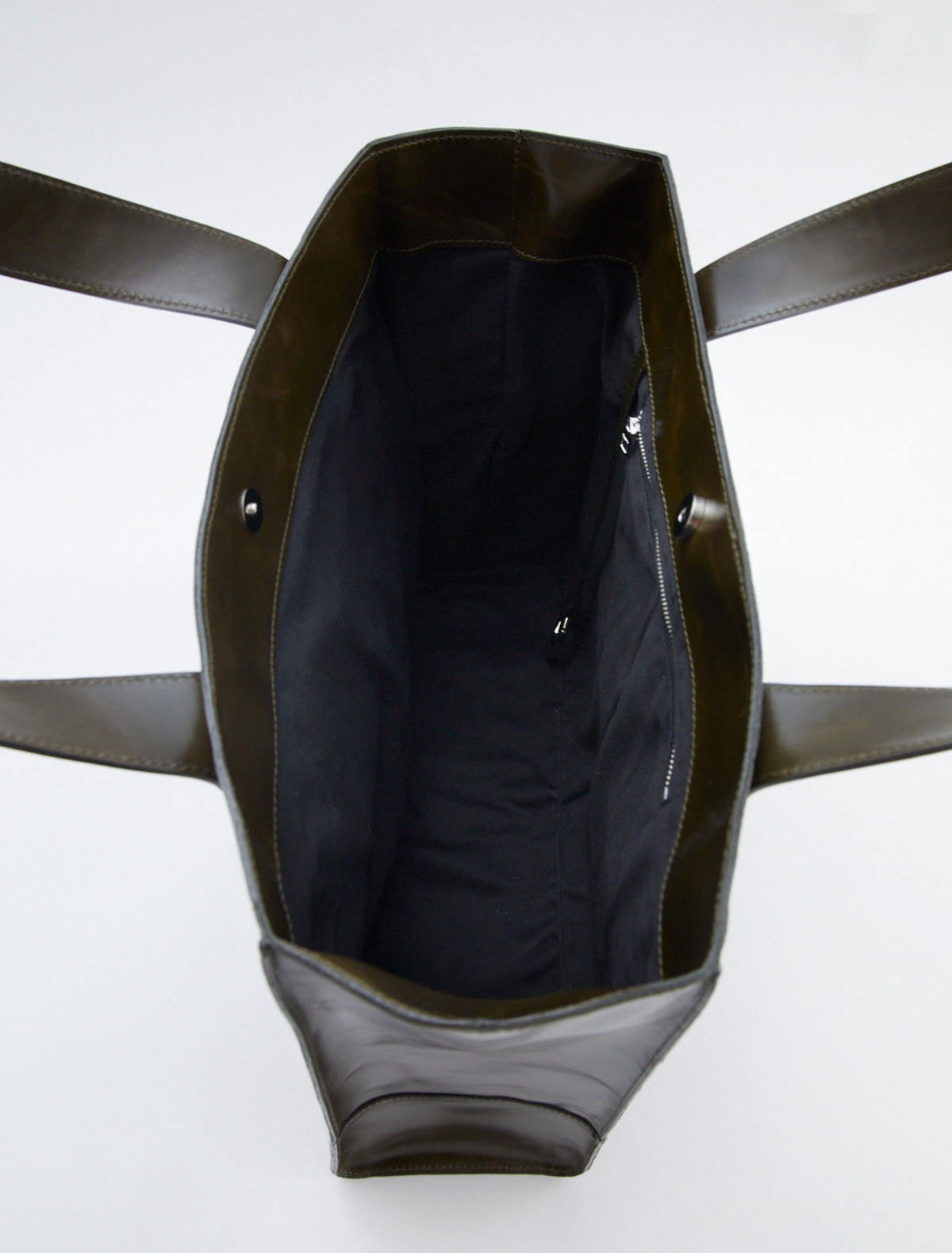 Marga square sack style bag silver grommet details khaki