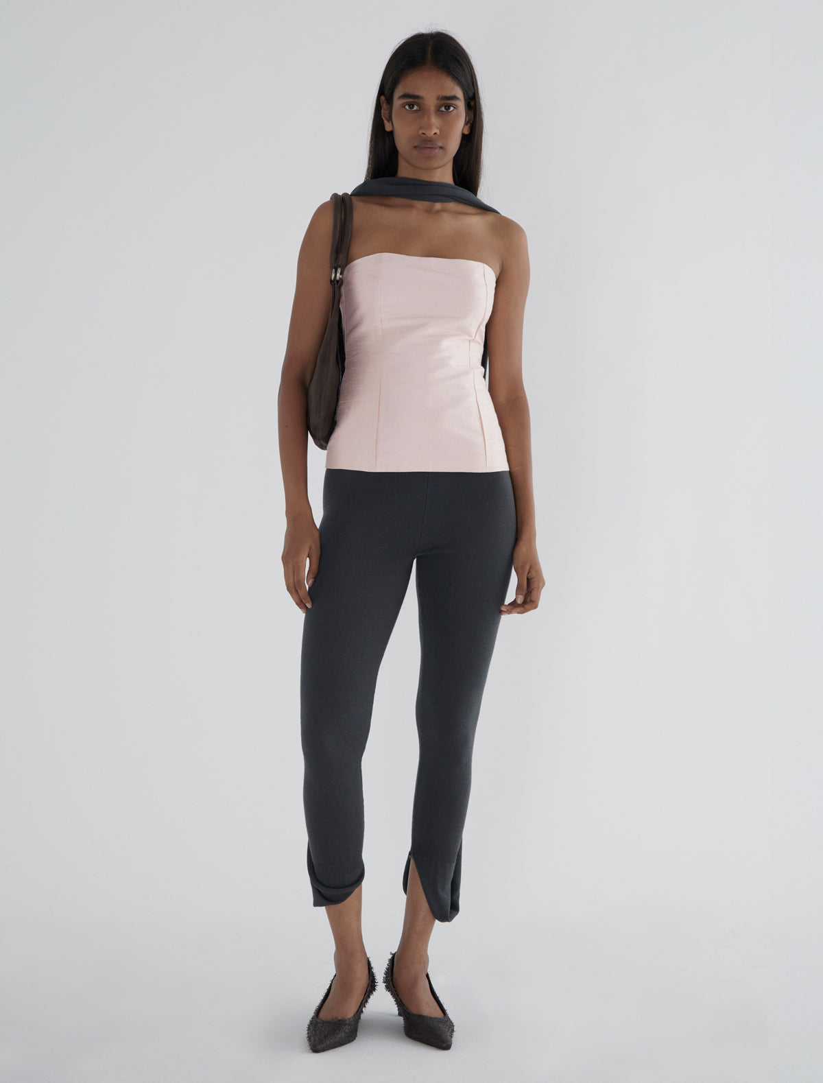 AGNES-Pink silk bandeau top with adjustable ribbon on the back