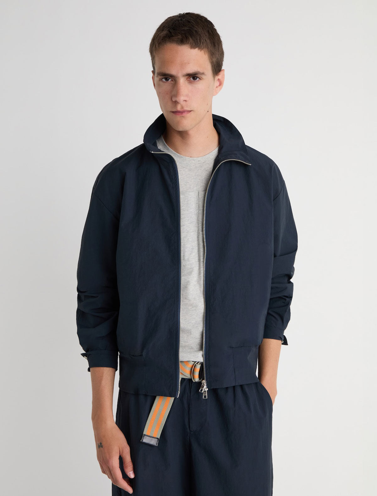 Bastian b lightweight men nylon jacket front zipper closure navy