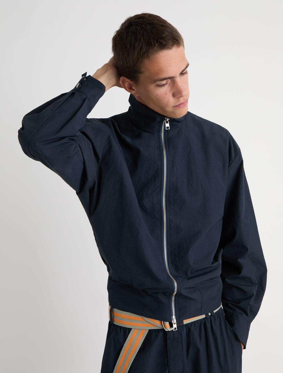 Bastian b lightweight men nylon jacket front zipper closure navy
