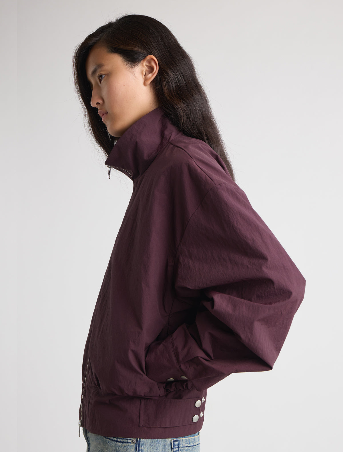 Bastian bomber style jacket lightweight recycled nylon wine