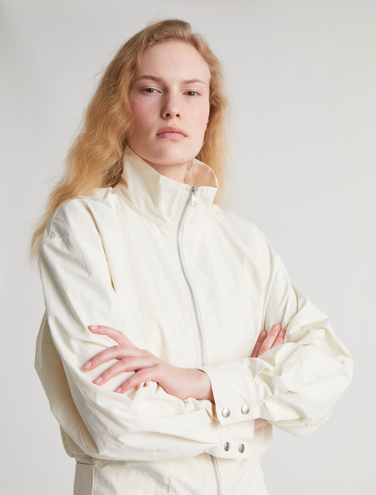 Bastian bomber jacket recycled nylon zip closure white
