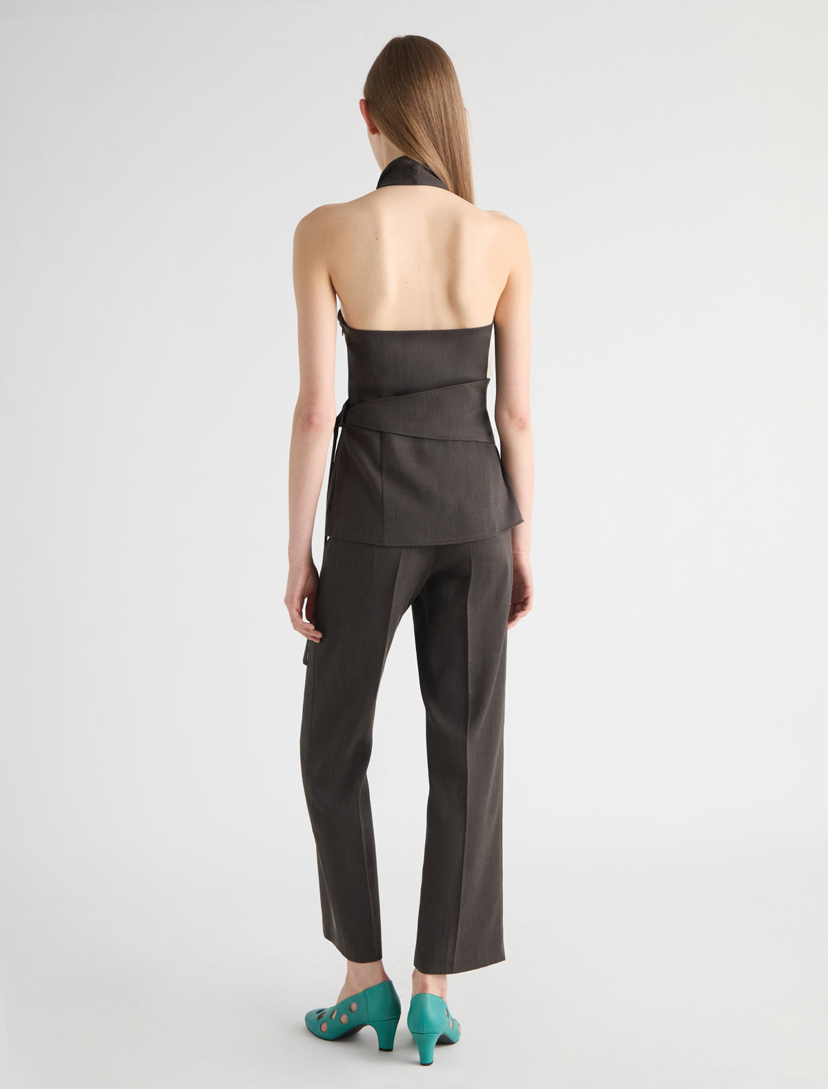 Bazel crossed halter top wrap tie detail brown