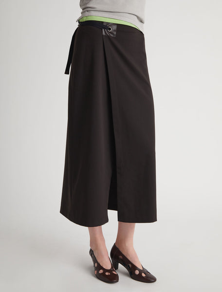 BLONT-Long wrap-style skirt with a leather tab and eyelet detail