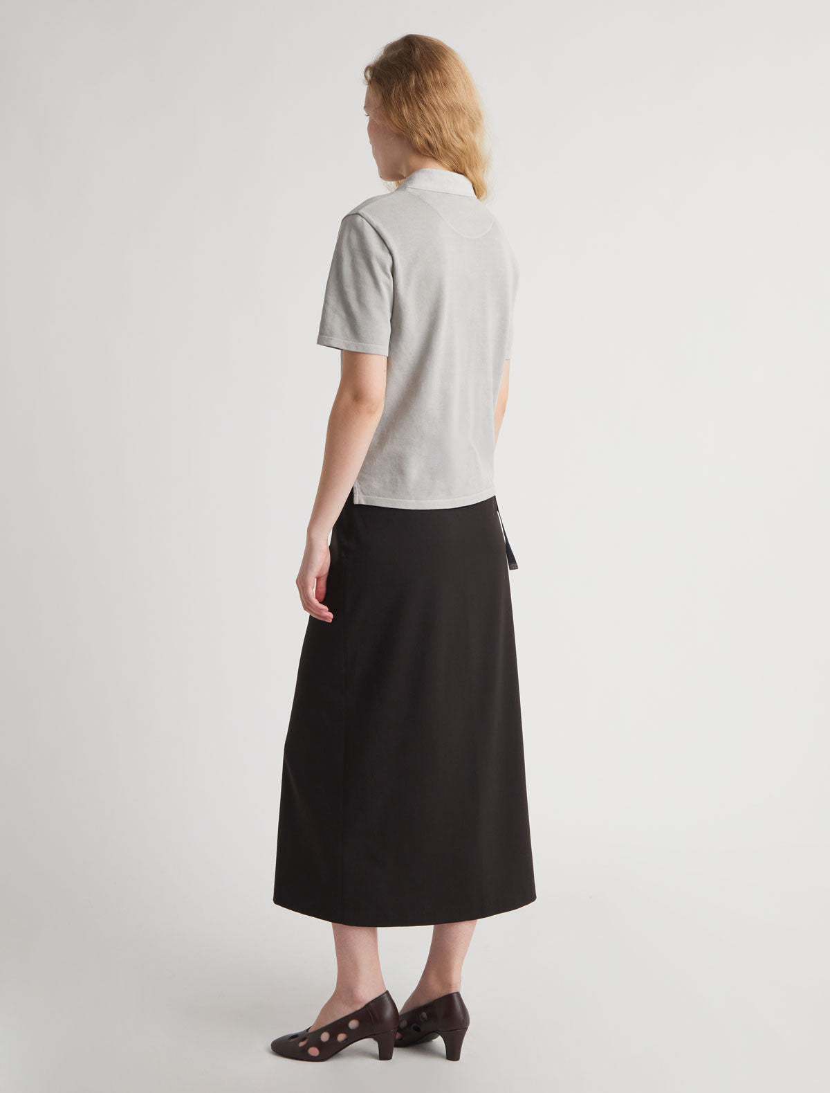 BLONT-Long wrap-style skirt with a leather tab and eyelet detail
