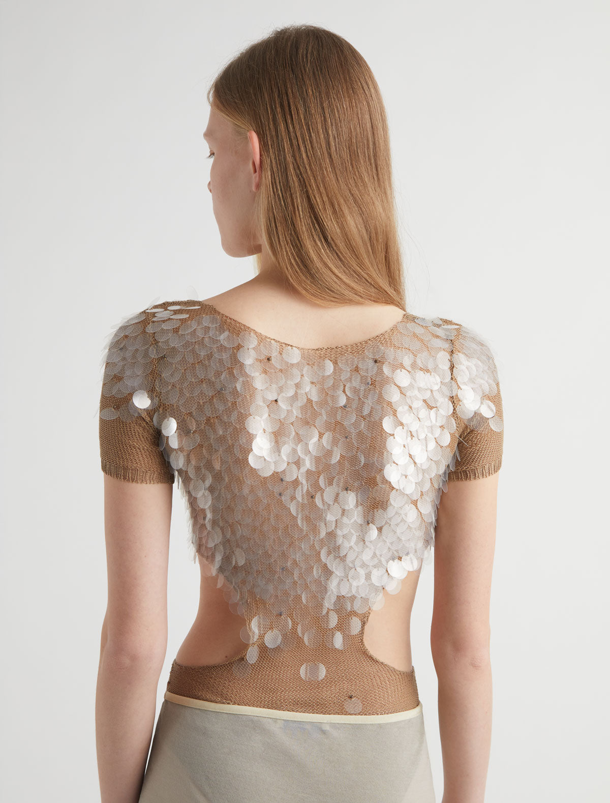 Aliere short sleeve triquini style bodysuit cut outs sequin