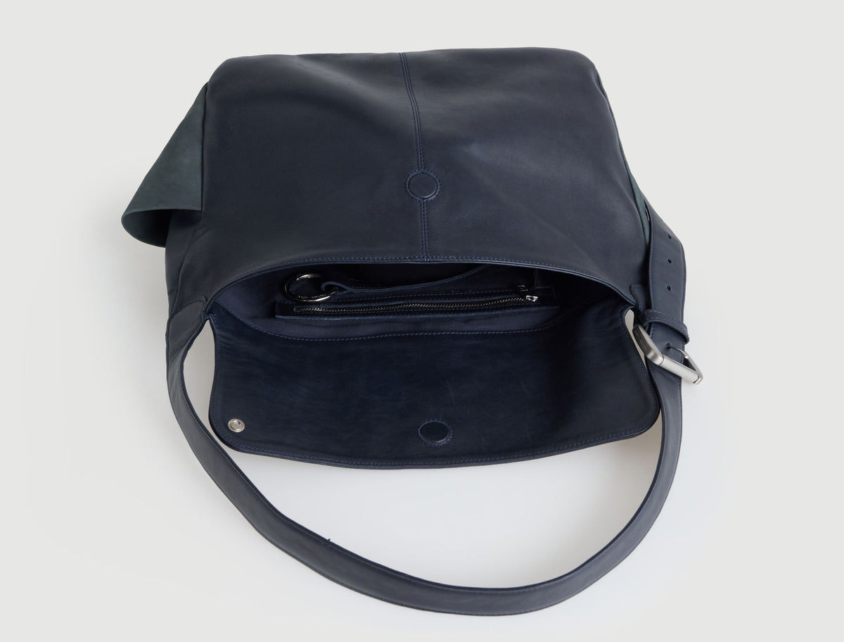 Cairo crossbody bag contrasting leathers eyelet detail navy
