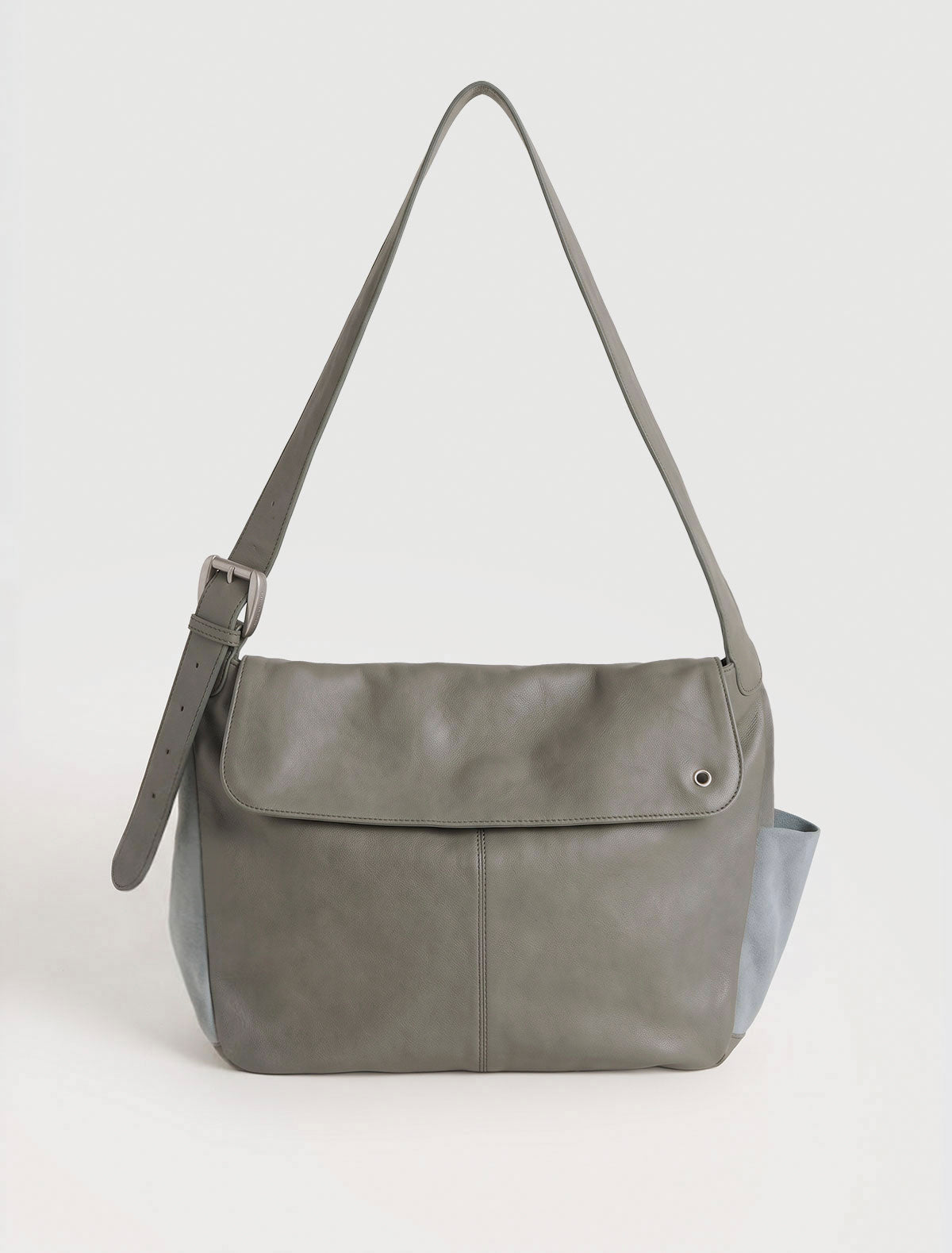 Cairo crossbody bag contrasting leathers eyelet detail grey