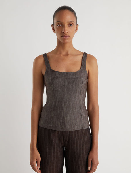 BONAIRE-Elastic strappy top with chest seam. Invisible side zipper