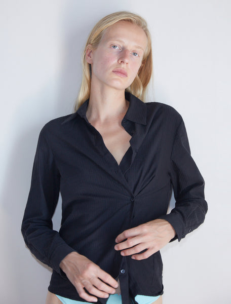 DONALD-Black slightly sheer, stripped multiposition shirt – paloma
