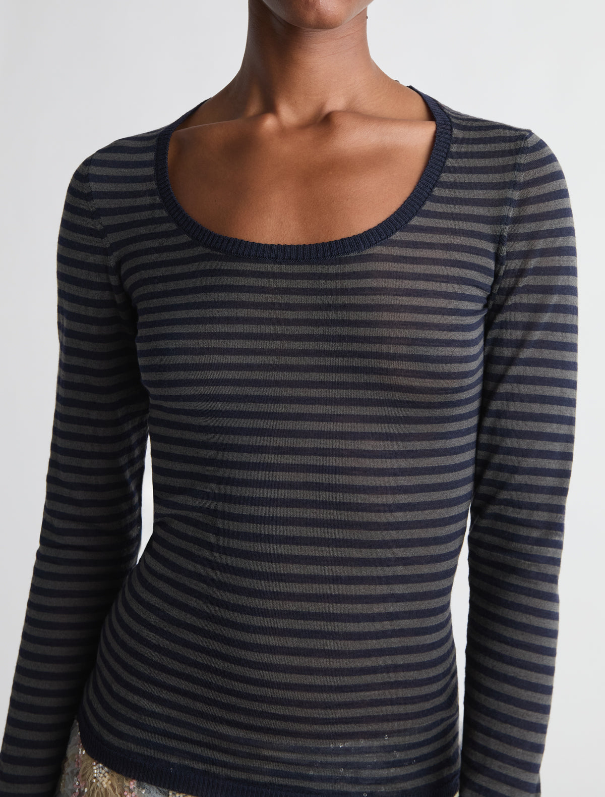 Garul fitted striped knitted top wide round neckline