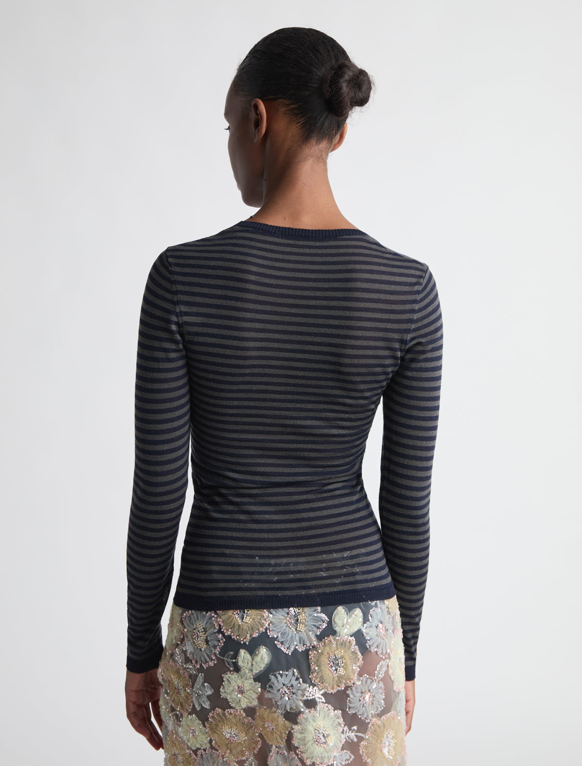 Garul fitted striped knitted top wide round neckline