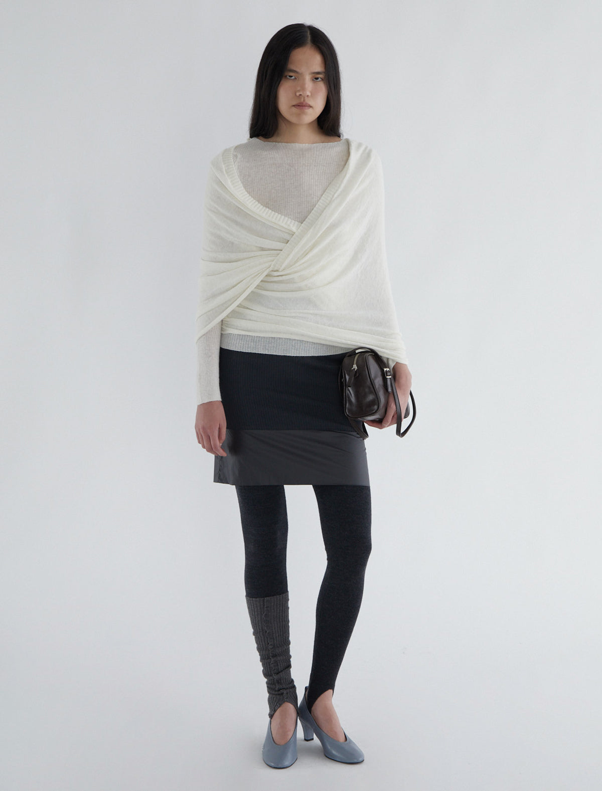ELIO-White ribbed inner sweater topped with a delicate crossover