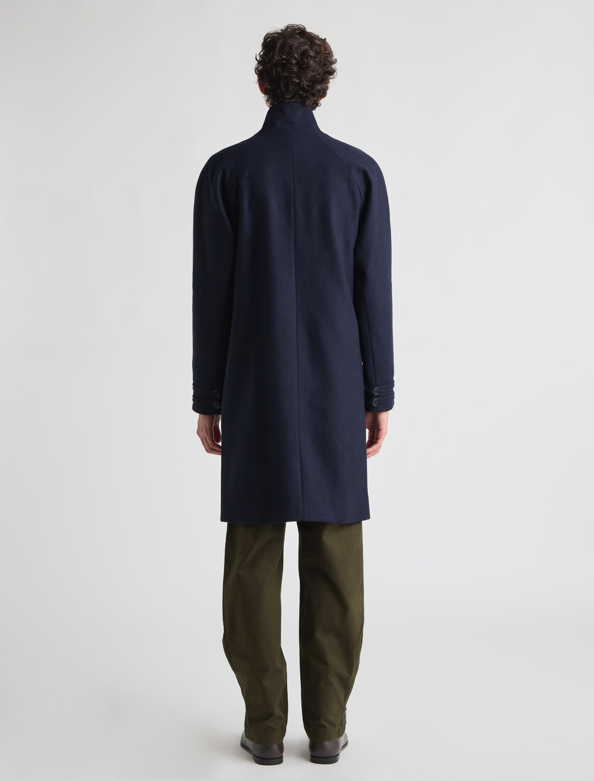 Volta oversized coat double breasted front buttoned tabs cuffs navy